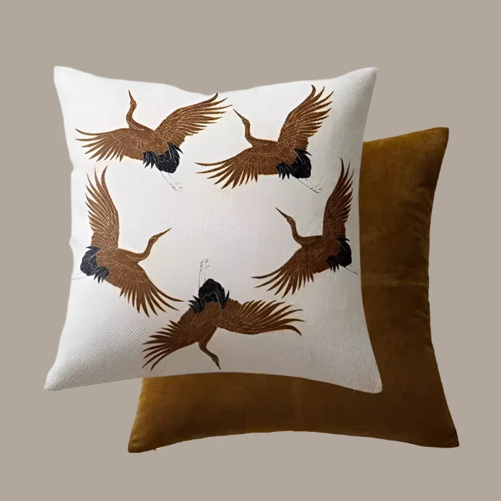 Medicci Home Exoticism Style Art Deco Throw Pillow Cover Oriental Cranes Flying For Nine Nights Auspicious Cushion Case For Sofa