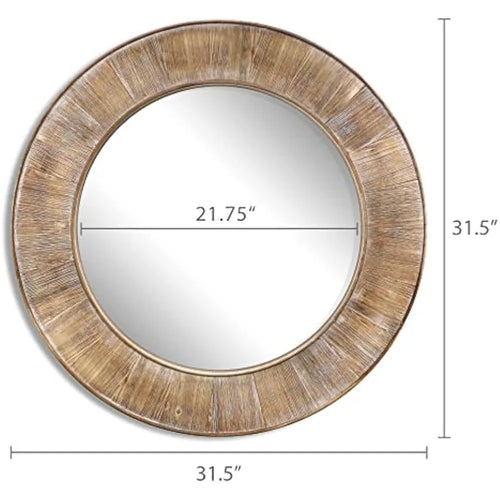 Decorative Mirrors, 31.5-Inch Rustic Round Wood Mirror, Circular Coastal Farmhouse Wooden Mirror for Bathroom Wall Decor, Brown - The Finishing Touch Decor, LLC