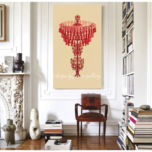 Ruby Red French Chandelier Framed Vintage Painting - The Finishing Touch Decor, LLC