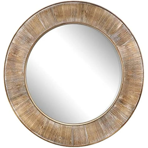 Decorative Mirrors, 31.5-Inch Rustic Round Wood Mirror, Circular Coastal Farmhouse Wooden Mirror for Bathroom Wall Decor, Brown - The Finishing Touch Decor, LLC