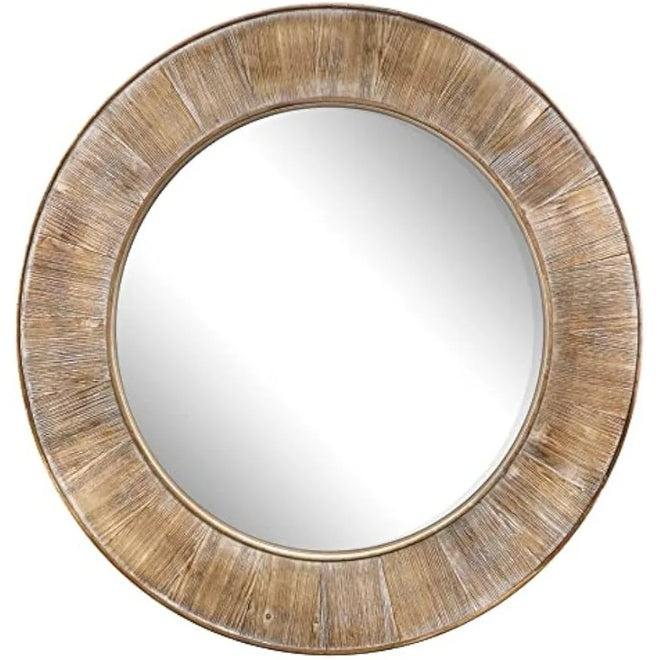 Decorative Mirrors, 31.5-Inch Rustic Round Wood Mirror, Circular Coastal Farmhouse Wooden Mirror for Bathroom Wall Decor, Brown - The Finishing Touch Decor, LLC