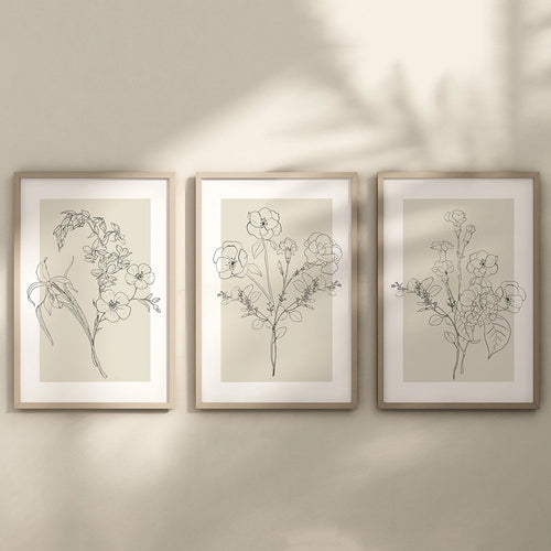 Nordic Flower Sketch Outline Canvas Wall Art Print - The Finishing Touch Decor, LLC