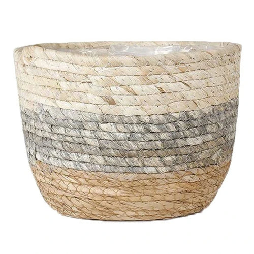 Coastal Sand and Stone Color Handwoven Straw Planters - The Finishing Touch Decor, LLC