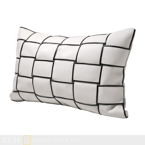 Retro Modern Luxury White Deco Pattern Genuine Leather Throw Pillows Covers - The Finishing Touch Decor, LLC