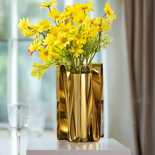 Minimalist Gold or Silver Steel Metal Ribbon Vase - The Finishing Touch Decor, LLC