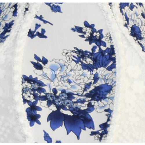 French Blue Floral Silk and Velvet Lampshade with Pearl Tassel - The Finishing Touch Decor, LLC