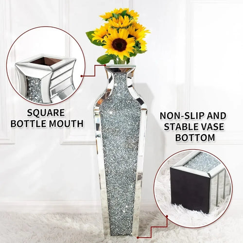 Crushed Diamond Textured Large Silver Mirror 28" Floor Vase - The Finishing Touch Decor, LLC