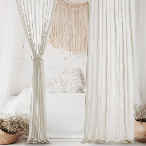 Sheer Linen Canopy Bed Tie-up Long Curtains - The Finishing Touch Decor, LLC