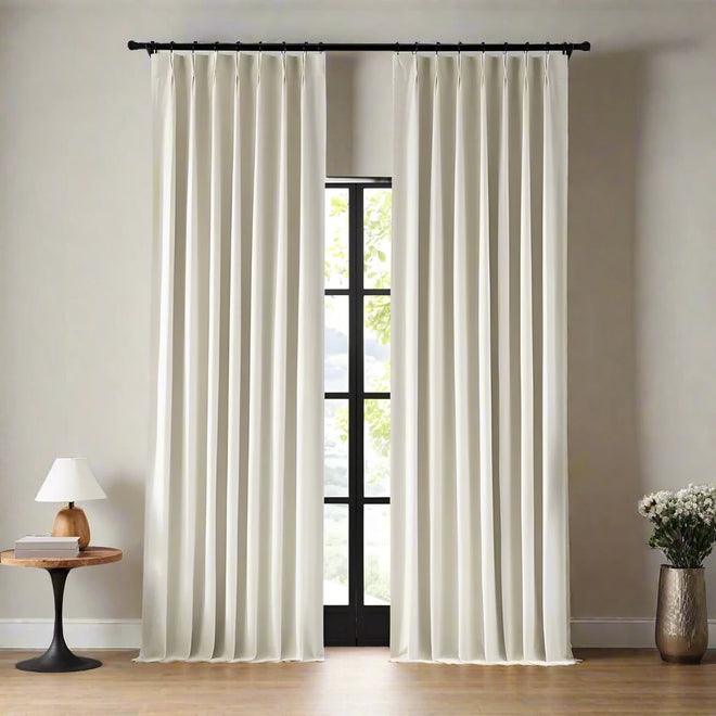 Linen Blended Full Blackout Pinch Pleat Window Curtians 108 Inch Insulated Drapes Back Tab with 2 Panels Natural 40" W x 108" L