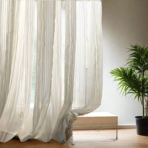 Flowing Sheer White Cotton Linen Striped Curtains - The Finishing Touch Decor, LLC