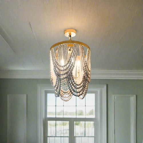 Rustic Cottage Wooden Beaded Vintage Lighting Chandeliers - The Finishing Touch Decor, LLC