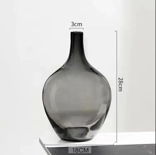 Smoke Clear Glass Japanese Style Big Belly Vase - The Finishing Touch Decor, LLC