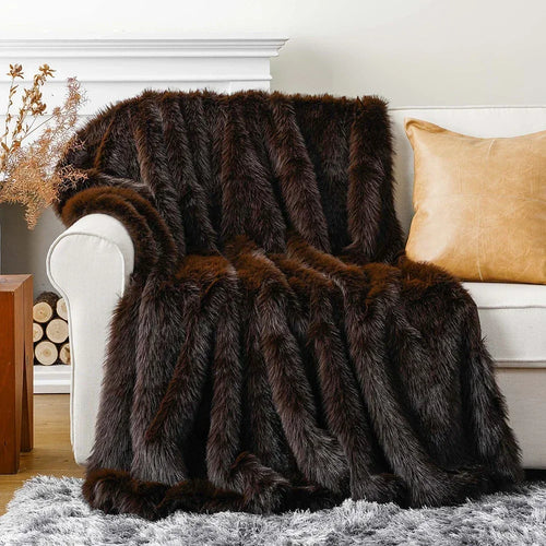 Thick Long Hair Wool Blanket Light Luxury Faux Fur Sofa Blanket Room Decorative Blankets Warm Solid Color Leather Fluffy Textile