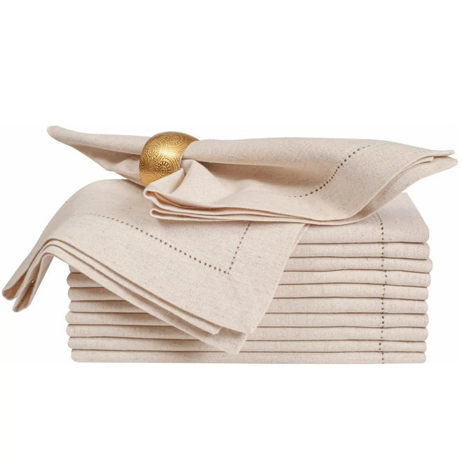 Set of 6 Hemstitched Linen Napkins Chistmas Cloth Napkins Nature Color Dinner Napkins Washable Flax Cloth Napkin