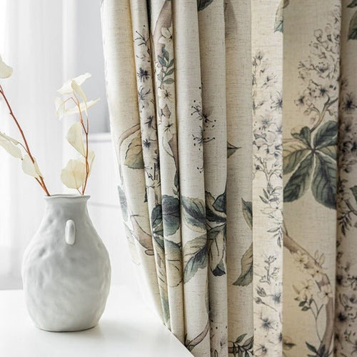 Garden Print Blackout Heavy Fabric Cotton Linen Curtains - The Finishing Touch Decor, LLC