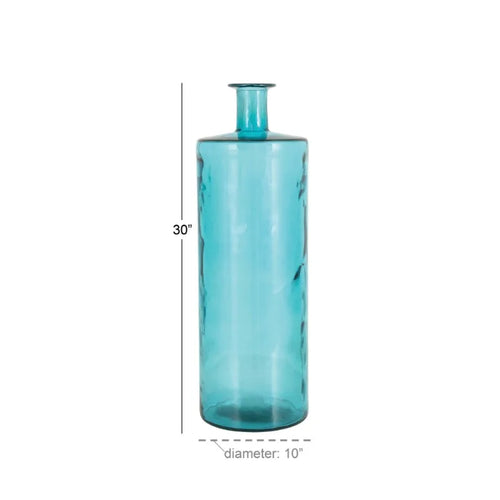 Spanish Teal Blue 30" Huge Glass Bottle Vase - The Finishing Touch Decor, LLC