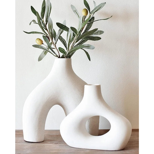 Minimalist Nordic White Ceramic Set of Dounut Vases