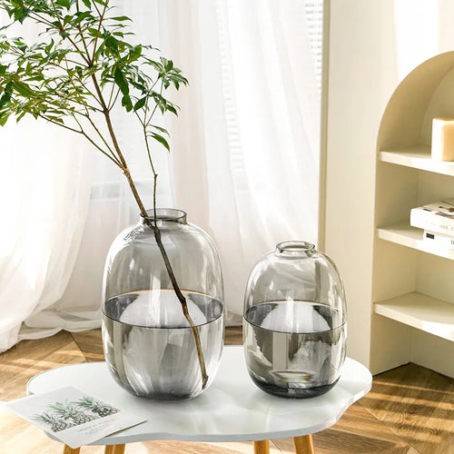 Minimalist Clear, Smoke, Brown Glass Rounded Bulb Vases - The Finishing Touch Decor, LLC