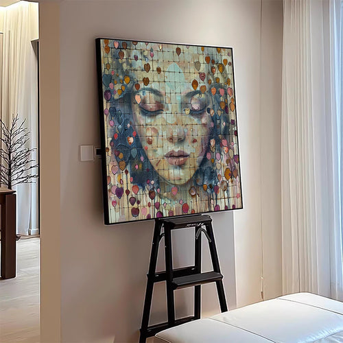 Makeup Boho Woman Wall Art Canvas Painting Girl Surrounded By Love Heart Poster Prints Portrait Graffiti Picture for Home Decor