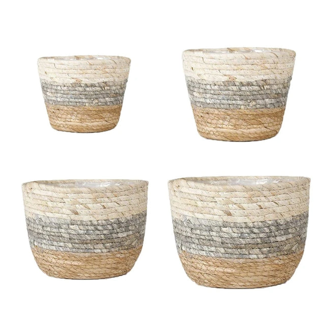 Coastal Sand and Stone Color Handwoven Straw Planters - The Finishing Touch Decor, LLC