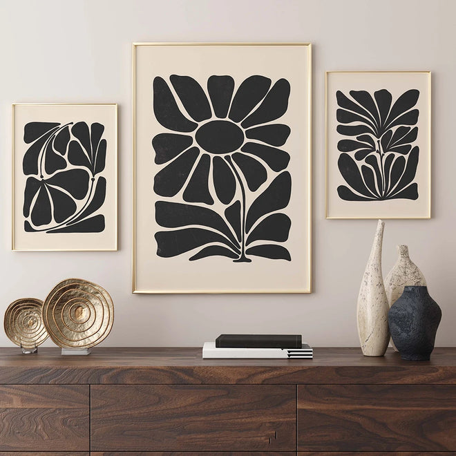 Matching Black Abstract Floral Nordic Wall Art Canvas Prints - The Finishing Touch Decor, LLC