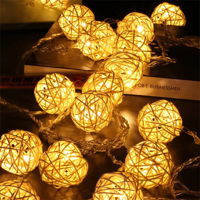 Globe Rattan Balls Christmas Light Fairy Garland String Lights Battery Operated Indoor Lantern Light Garden Party Backyard Decor