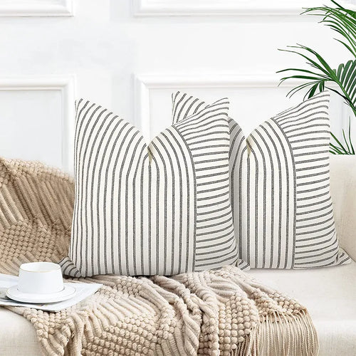 Thick Cotton Linen Pin-Striped Throw Pillow Covers - The Finishing Touch Decor, LLC