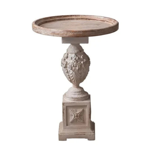 French Country Vintage Round Pedestal Wood Side Table - The Finishing Touch Decor, LLC