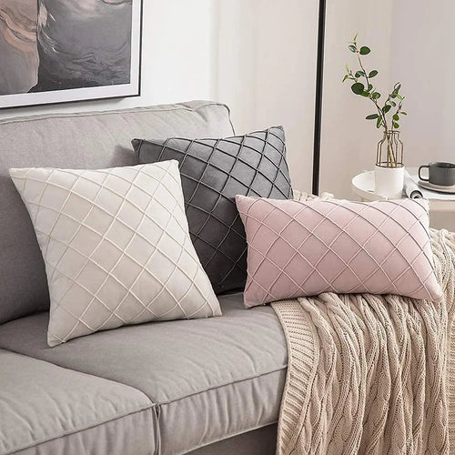 Soft Plaid Velvet Throw Pillow Cushion Covers - The Finishing Touch Decor, LLC