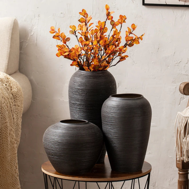 Scandinavian Black Wabi Sabi Jingdezhen Ceramic Vases - The Finishing Touch Decor, LLC