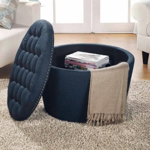 Cream Tufted Lid Storage Ottoman with Nailhead Rivets - The Finishing Touch Decor, LLC