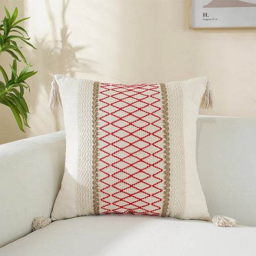 Diamond Stripe Beige Linen Farmhouse Throw Pillow Cover - The Finishing Touch Decor, LLC