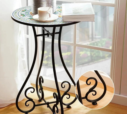 Outdoor Unique Inlay Tile with Metal Frame Accent Table - The Finishing Touch Decor, LLC