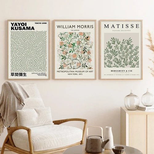 Yayoi Kusama, William Morris, Matisse Green Botanical Posters Wall Art Canvas Painting Prints - The Finishing Touch Decor, LLC