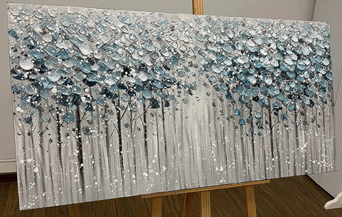 Shades of Blue Forest Texture Oil Painting Print Landscape Wall Art - The Finishing Touch Decor, LLC