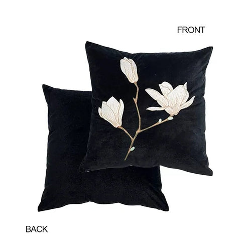 Plum Blossom Floral Embroidered French Oriental Scene Throw Pillow Covers - The Finishing Touch Decor, LLC