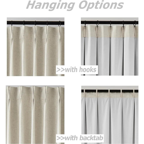 Linen Blended Full Blackout Pinch Pleat Window Curtians 108 Inch Insulated Drapes Back Tab with 2 Panels Natural 40" W x 108" L