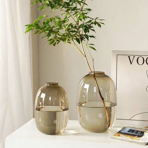 Minimalist Clear, Smoke, Brown Glass Rounded Bulb Vases - The Finishing Touch Decor, LLC