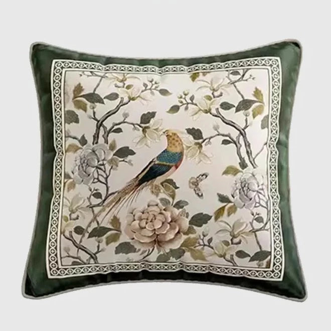 Oriental Bird Print Chinoiserie Velvet Throw Pillow Covers - The Finishing Touch Decor, LLC