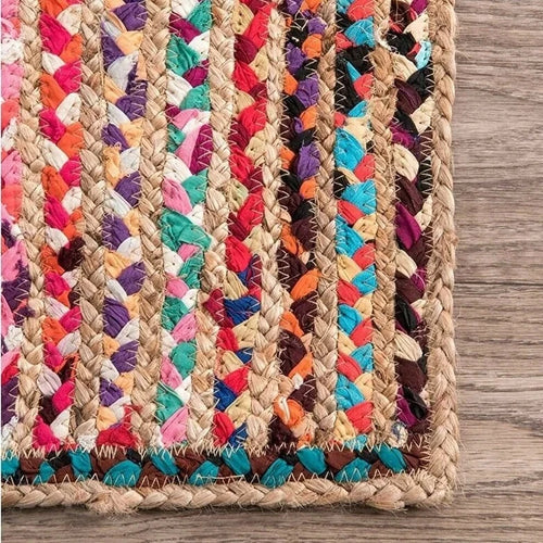 Colorful Natural Jute Cotton Braided Boho Area Rug - The Finishing Touch Decor, LLC