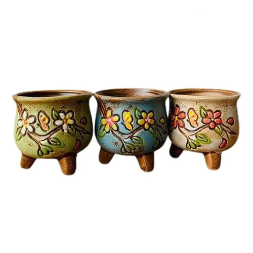 Ceramic Hand-Painted Succulent Flower Pots - Set of 3 - The Finishing Touch Decor, LLC