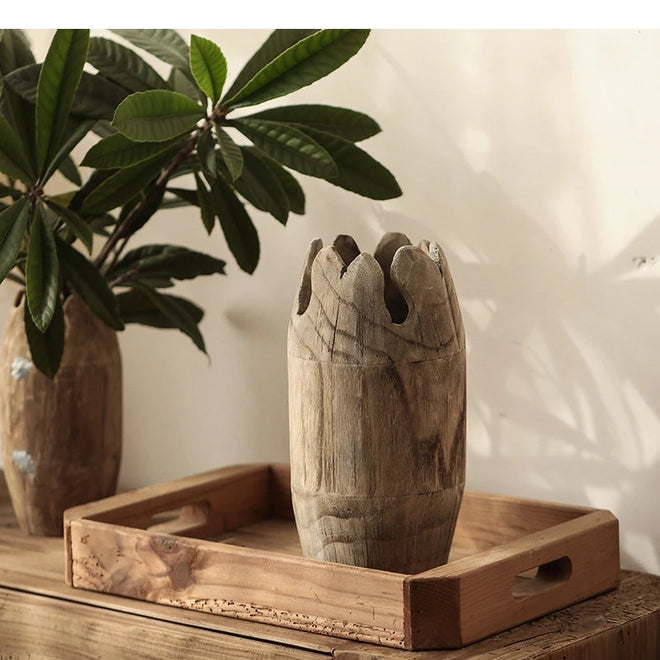 Creative Raw Paulownia Wood Carved Edge Vase - The Finishing Touch Decor, LLC
