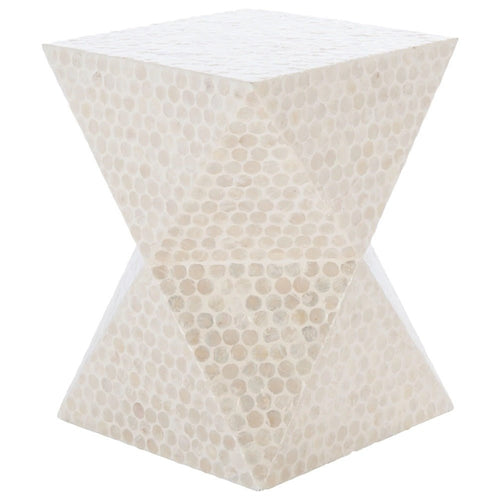 Coastal Small Wooden Ivory Side Table with Capiz Shell Inlay - The Finishing Touch Decor, LLC