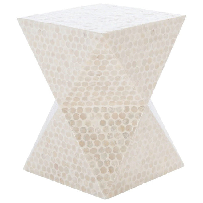 Coastal Small Wooden Ivory Side Table with Capiz Shell Inlay - The Finishing Touch Decor, LLC