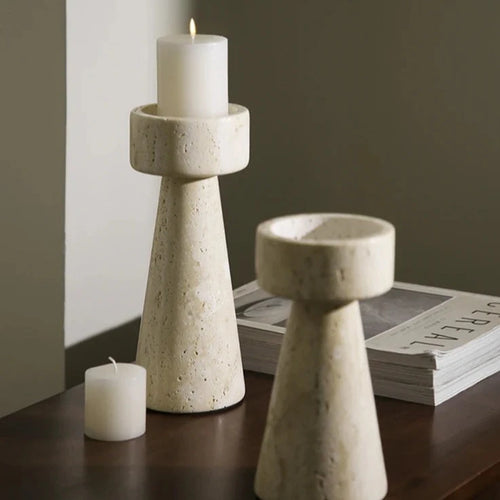 Minimalist Travertine Stone Candlestick Holder - The Finishing Touch Decor, LLC