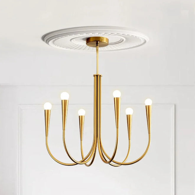 Metal Branch Gold French American Retro Pendant Chandelier