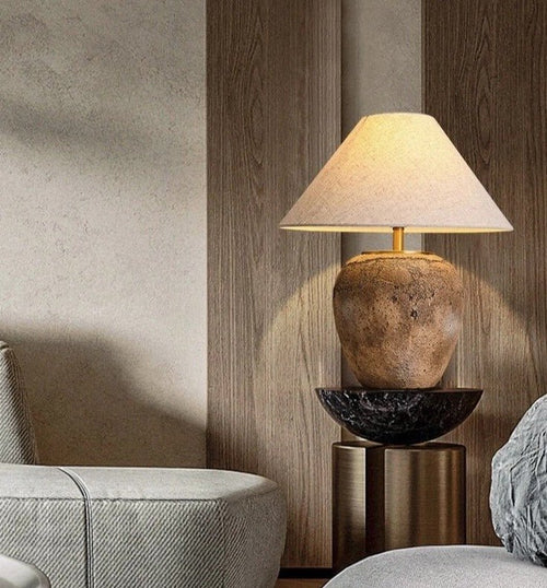 Round Rustic Wabi Sabi Ceramic Nordic Textured Table Lamp - The Finishing Touch Decor, LLC