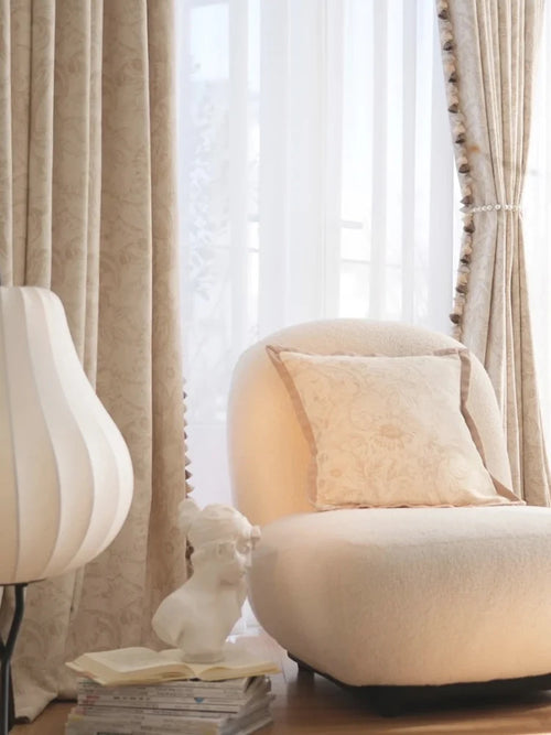 Beige Classical French Jacquard Blackout Window Curtains - The Finishing Touch Decor, LLC