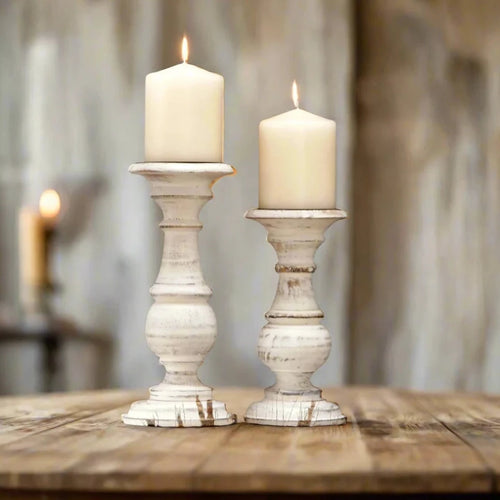 Traditional White Blush Distressed Finish Wood Candle Holder Set of 3 - The Finishing Touch Decor, LLC