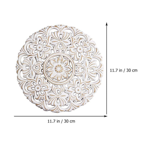 Carved White Mandala Medallion Rustic Wood Wall Art - The Finishing Touch Decor, LLC